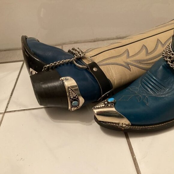 Vtg JUSTIN cowboy western extra tall metal toe tips harness womens boots sz 5 B - Picture 2 of 9